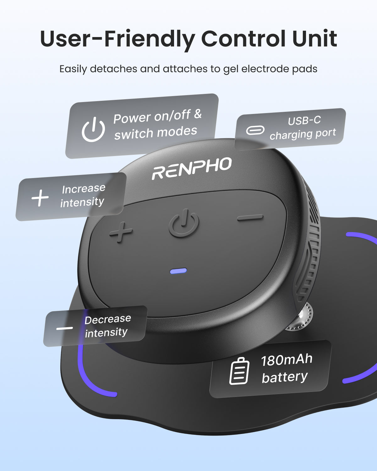 RENPHO Wireless TENS Unit Muscle Stimulator, Portable EMS Muscle Stimulator Machine, Rechargeable TENS Machine Muscle Relaxer for Back, Waist, Shoulders, Legs, 4 Gel Electrode Pads
