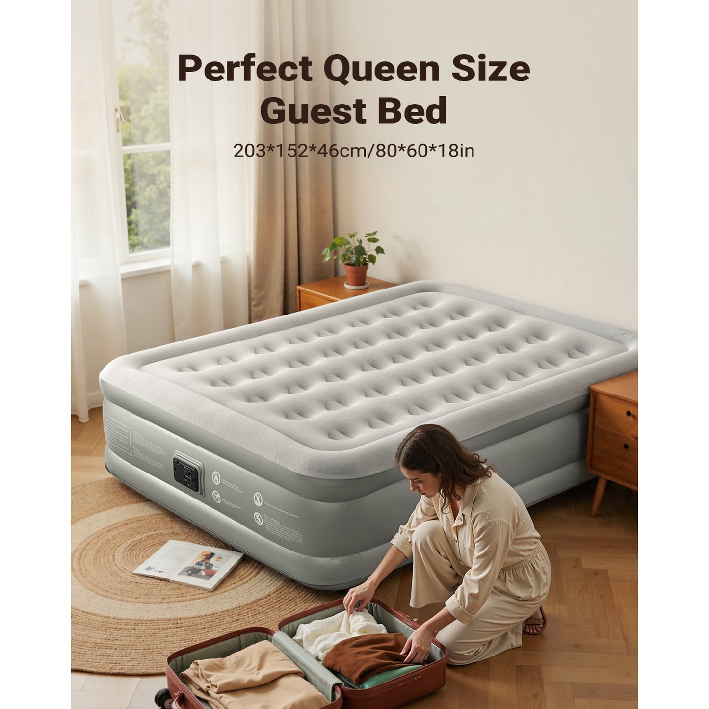 iDOO 18" Queen Size Air Mattress with Built-in Pump, Blow up Mattress with Quick Self-Inflation and Deflation in 3 Mins, 700lb MAX, Gray