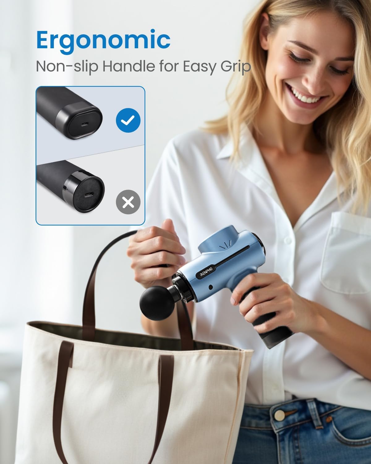 Massagepistole, RENPHO Active Massage Gun für Tiefes Gewebe, Rücken Massagepistole Massagegerät mit USB C Aufladung zur Muskel Massage Entspannen, Bestes Geschenk für Familie