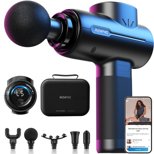 RENPHO Massage Gun Deep Tissue, Portable Percussion Muscle Massager with Bluetooth, Handheld Device for Back and Neck, Carry Case, Gifts for Men and Women