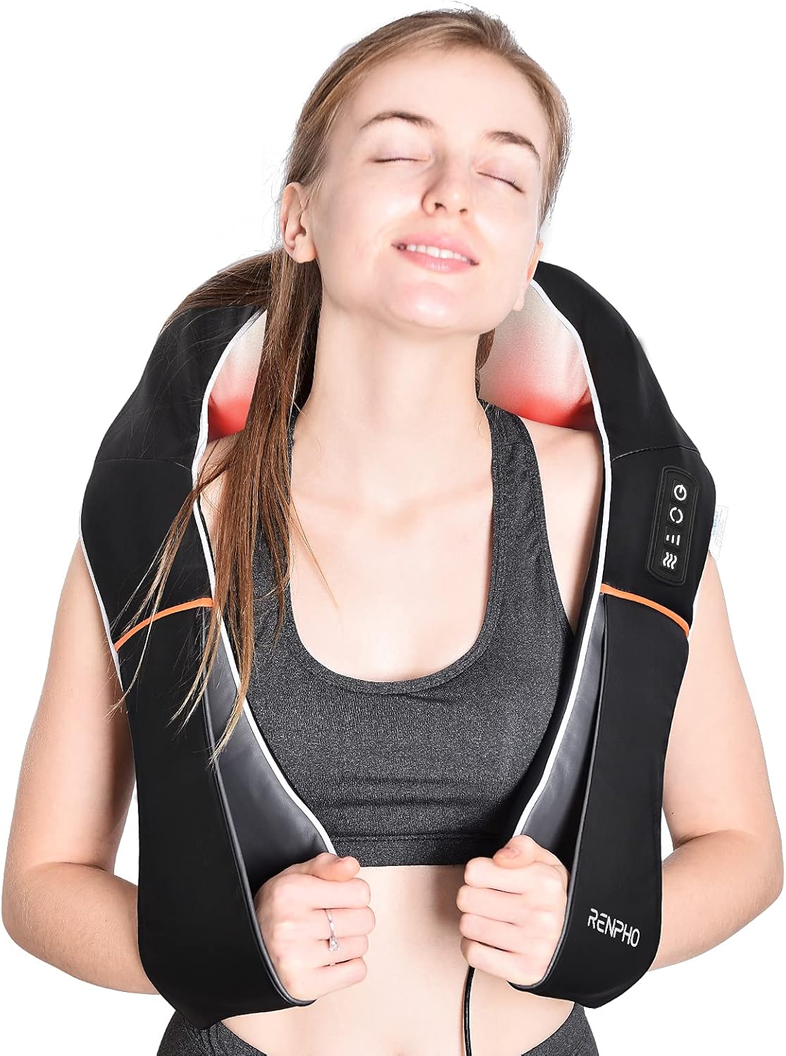 RENPHO Shiatsu Neck Massager with Heat & Vibration, Deep Tissue 3D Kneading Shoulder Massager for Pain Relief, Cordless Leather Gift for Women and Men