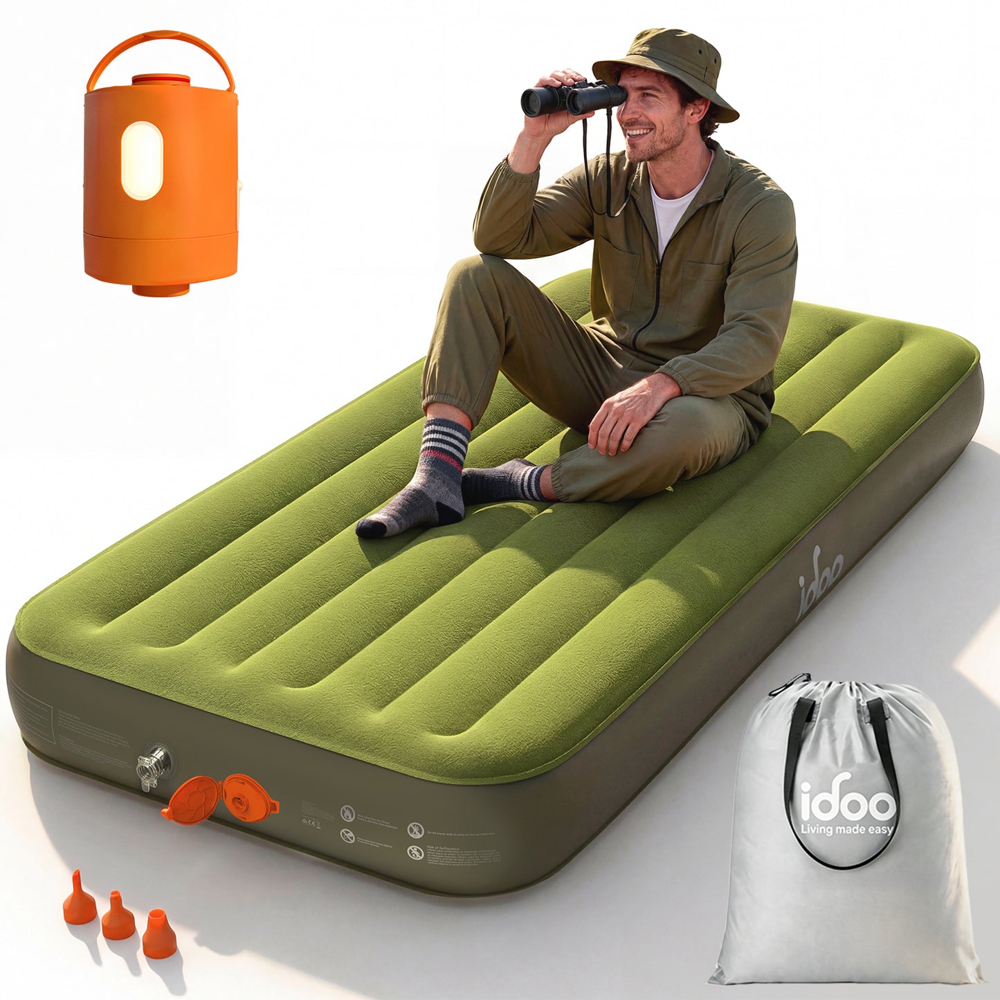 iDOO 10"Twin XL Air Mattress with Built in Pump, 1 Mins Quick Inflation/Deflaton, Portable Inflatable Mattress, Single Blow up Mattress Includes USB Pump & Nozzles for Travel, Matelas Gonflable Simple