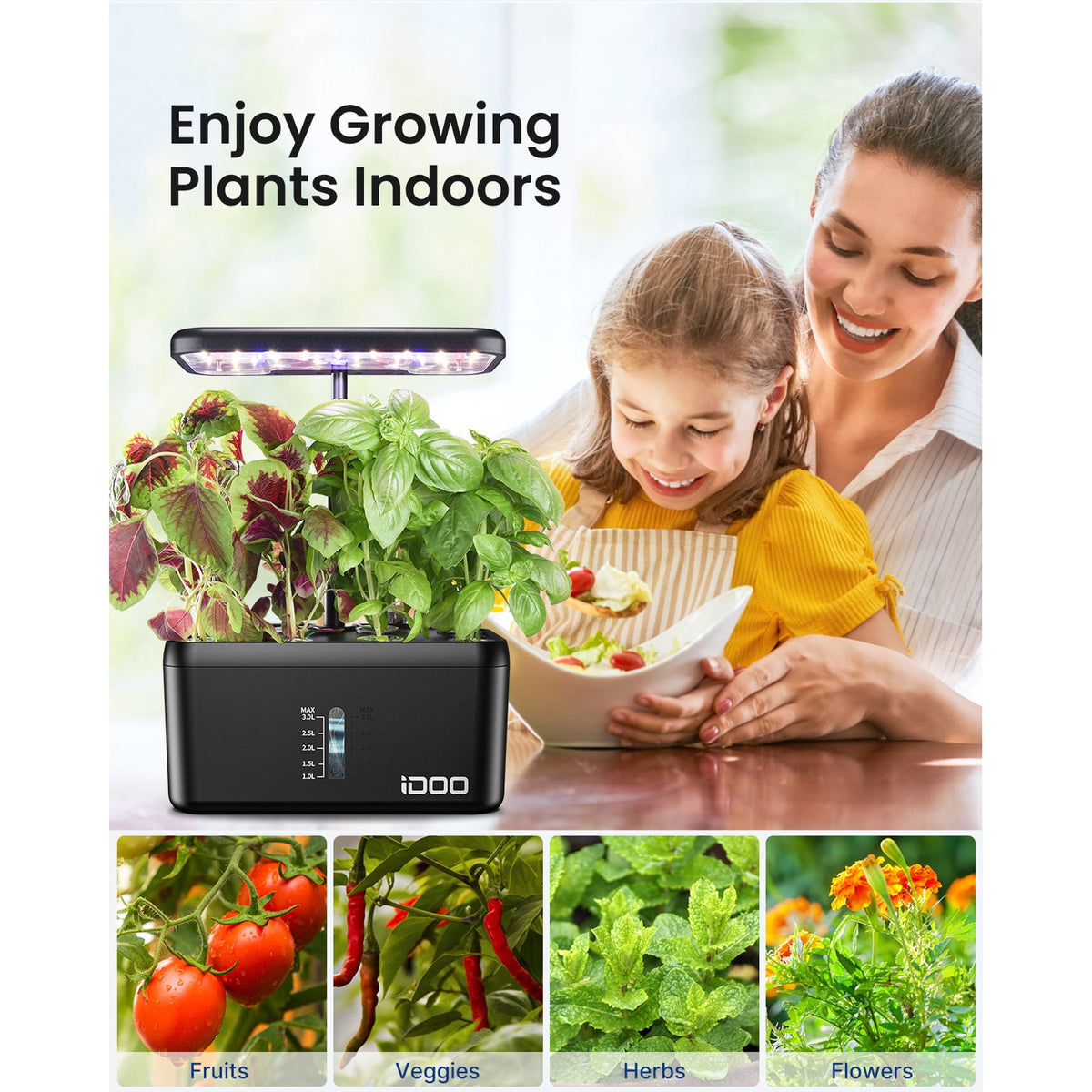 iDOO 8 Pods Hydroponic Growing System, Indoor Herb Garden Kit with Automatic Timer LED Grow Light