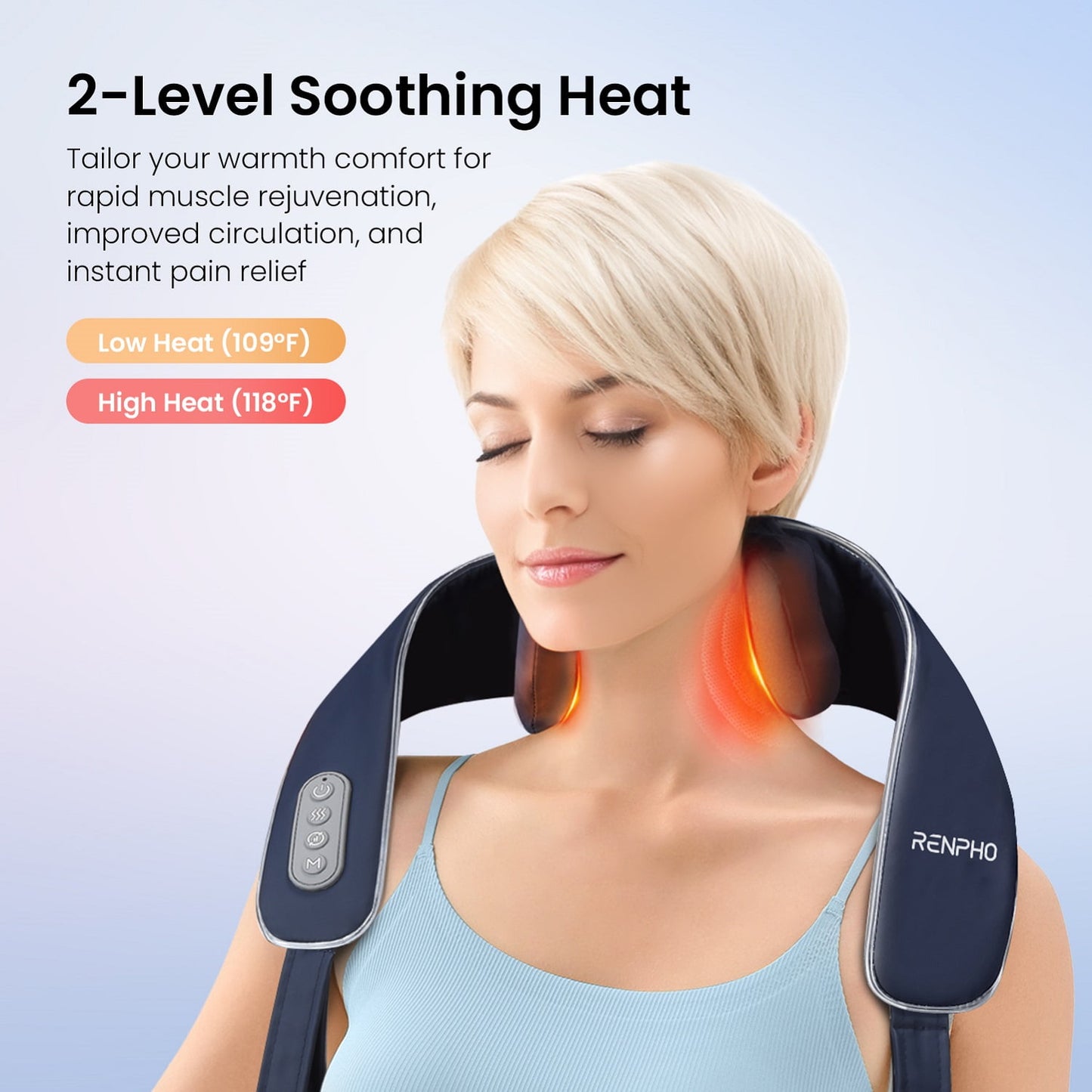 Renpho Neck and Shoulder Massager with Heat, 6D Deep Tissue Kneading Shiatsu Massager Pillow for Pain Relief, Gift for Women Men,Cordless