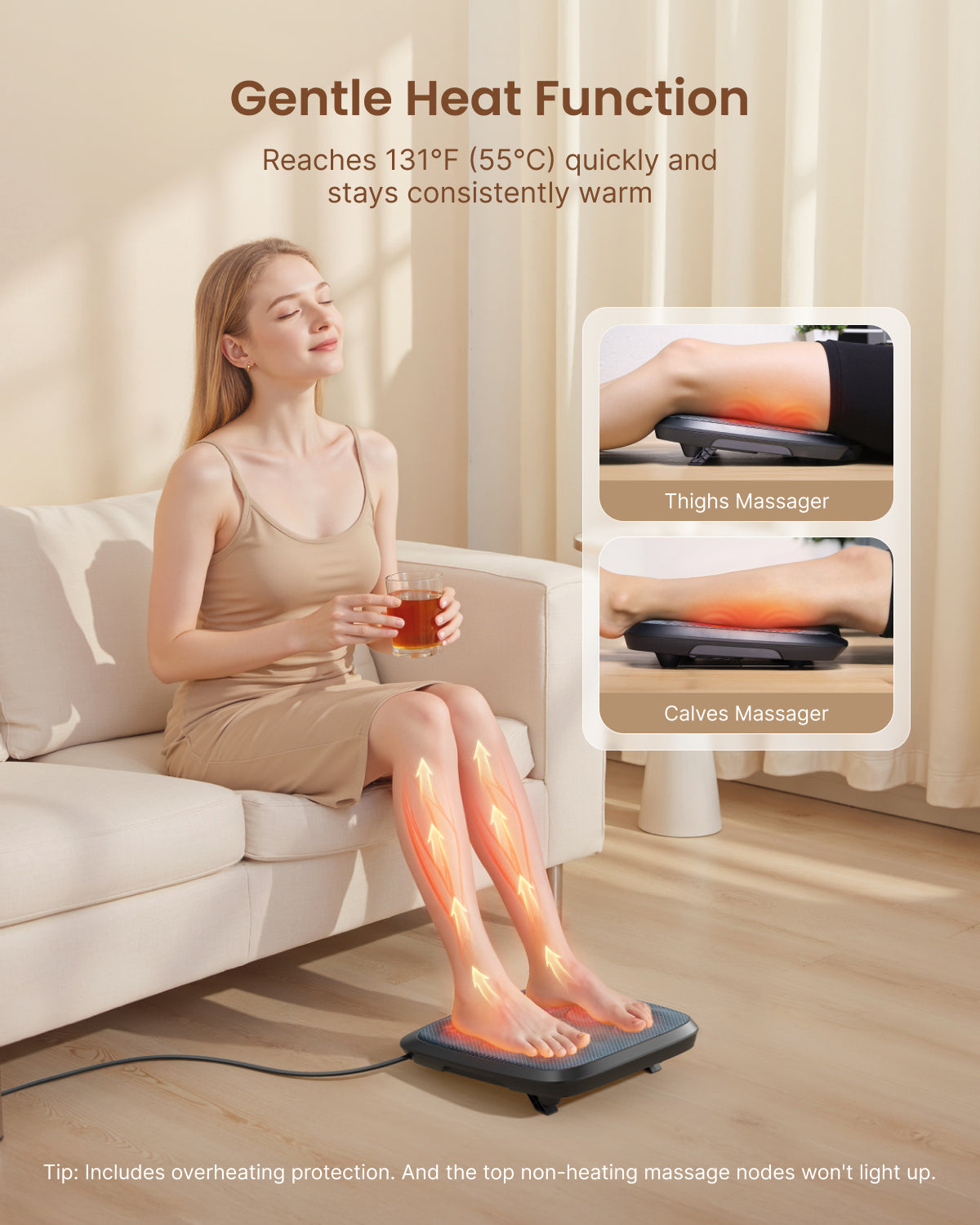 RENPHO Foot Massager with Heat, Birthday Gifts for Women Men, Shiatsu Electric Foot Massager, Deep Kneading Feet & Calf Massager, Quietly Used Under Desk as Ottoman, Home and Office Use
