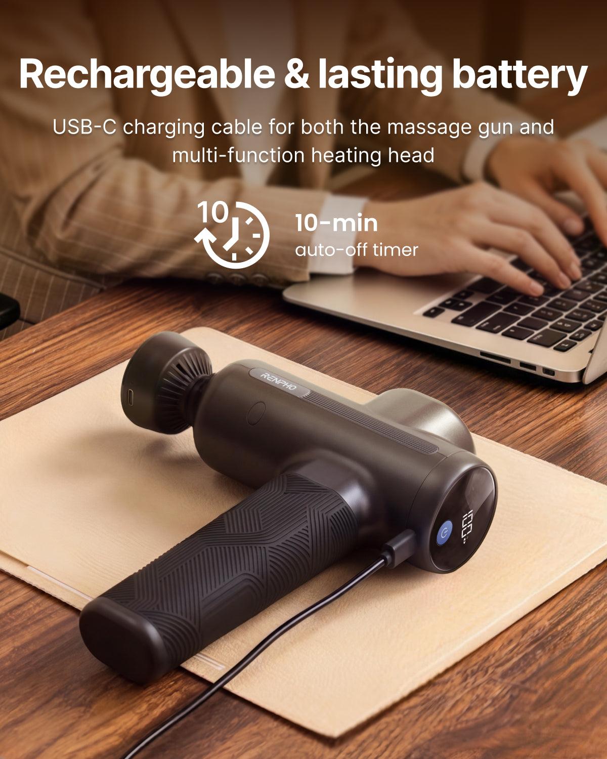 RENPHO Active 2 Red Massage Gun with Multi-Function Heating & 3 Light Modes, Powerful Percussion Massage Gun, Handheld Deep Tissue Massager, Portable for Gym, Home, Office & Travel