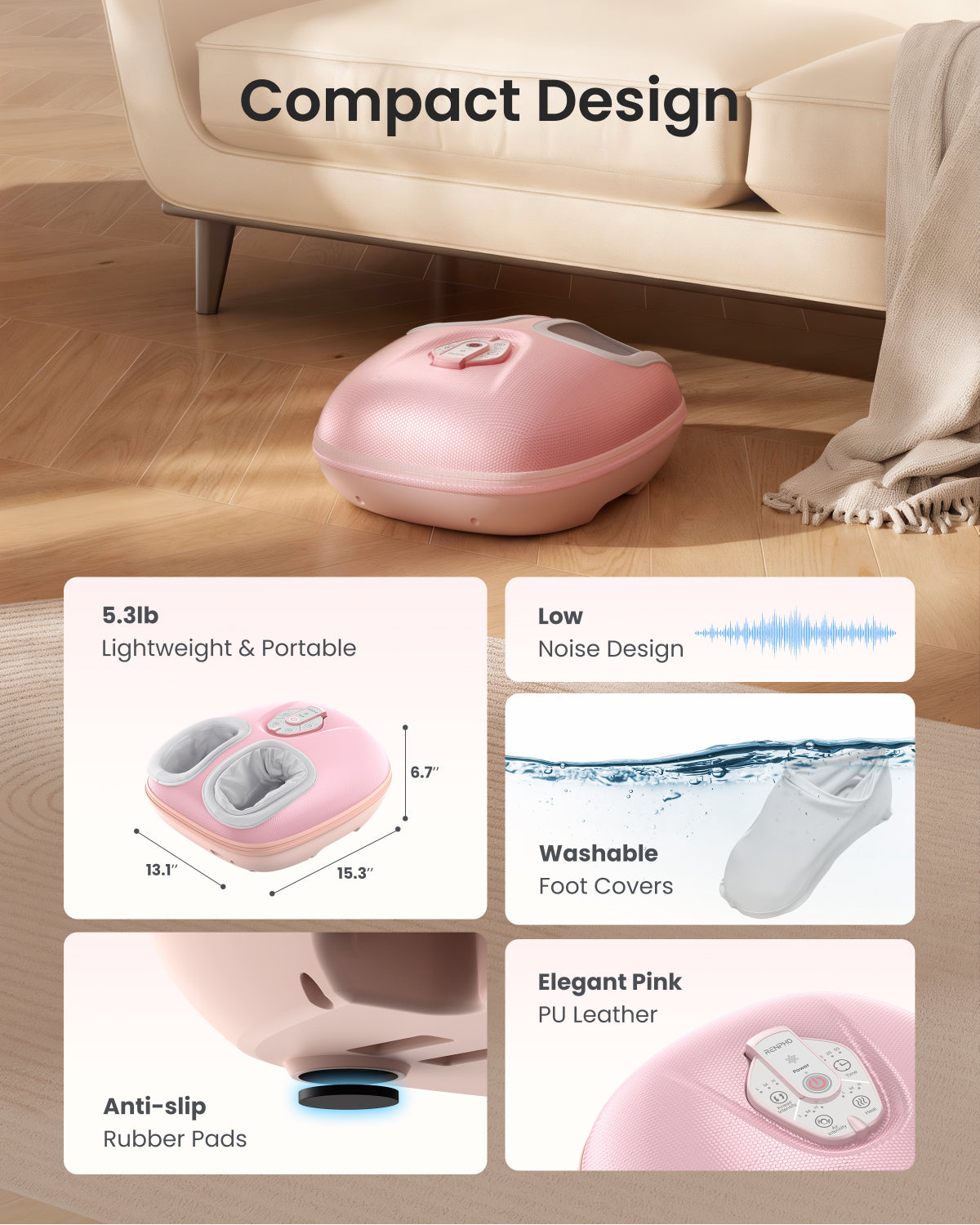RENPHO Foot Massager Machine with Heat [2026 Upgraded], Shiatsu Foot Massager for Plantar Fasciitis, Valentines Day Gifts for Her Him, FSA Eligible HSA Store Eligible, Pink