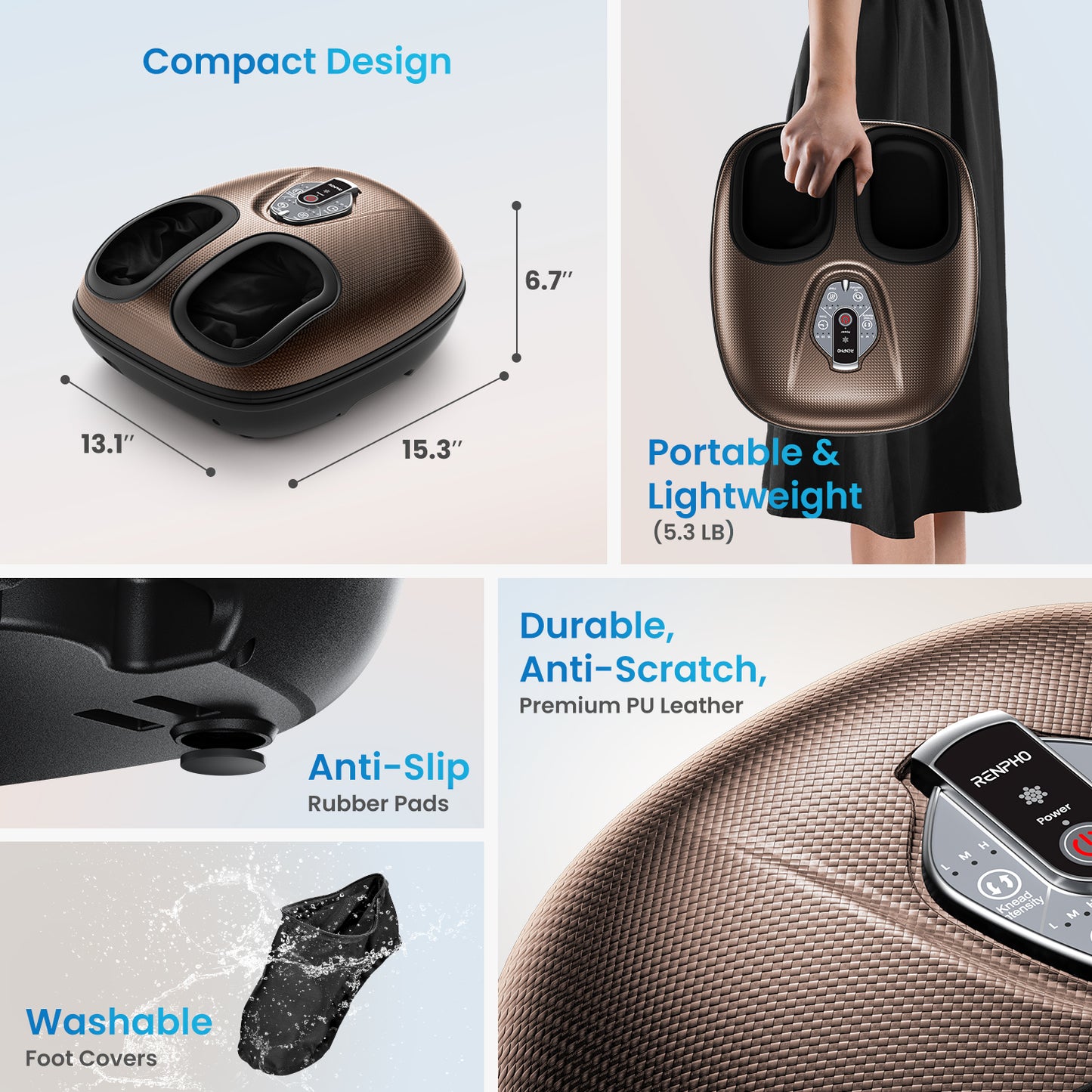 RENPHO Foot Massager Machine with Heat [2026 Upgraded], Shiatsu Foot Massager for Plantar Fasciitis, Valentines Day Gifts for Her Him, FSA Eligible HSA Store Eligible, Brown