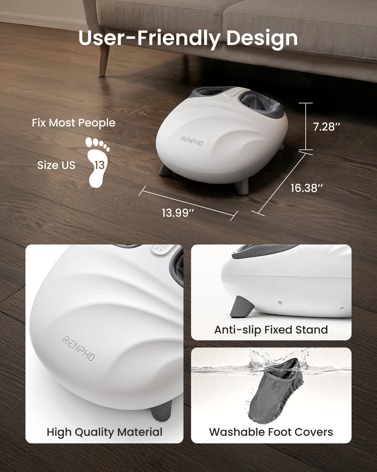 RENPHO Foot Massager Machine with Heat, Shiatsu Foot Massager for Plantar Fasciitis & Neuropathy, Cordless Control, Up to Size 13