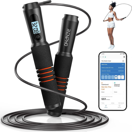 RENPHO - Cuerda de saltar inteligente Fitness Skipping Rope con análisis de datos APP - Cuerda de saltar de entrenamiento - Cuerda de saltar para fitness, crossfit, deporte profesional, cuerda de