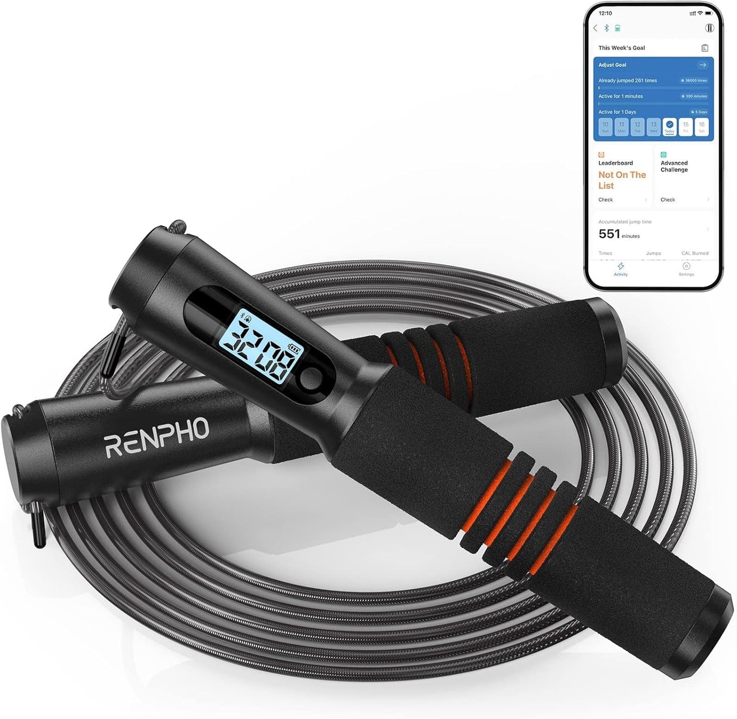 RENPHO - Cuerda de saltar inteligente Fitness Skipping Rope con análisis de datos APP - Cuerda de saltar de entrenamiento - Cuerda de saltar para fitness, crossfit, deporte profesional, cuerda de