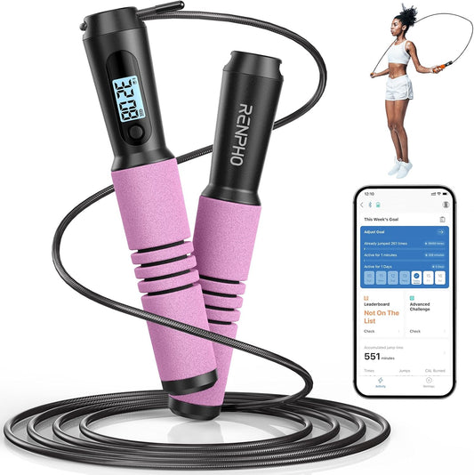 RENPHO Corda per saltare Smart Fitness Skipping Rope con analisi dei dati APP, corda per saltare allenamento, corda per saltare fitness, crossfit, sport professionale, corda per saltare