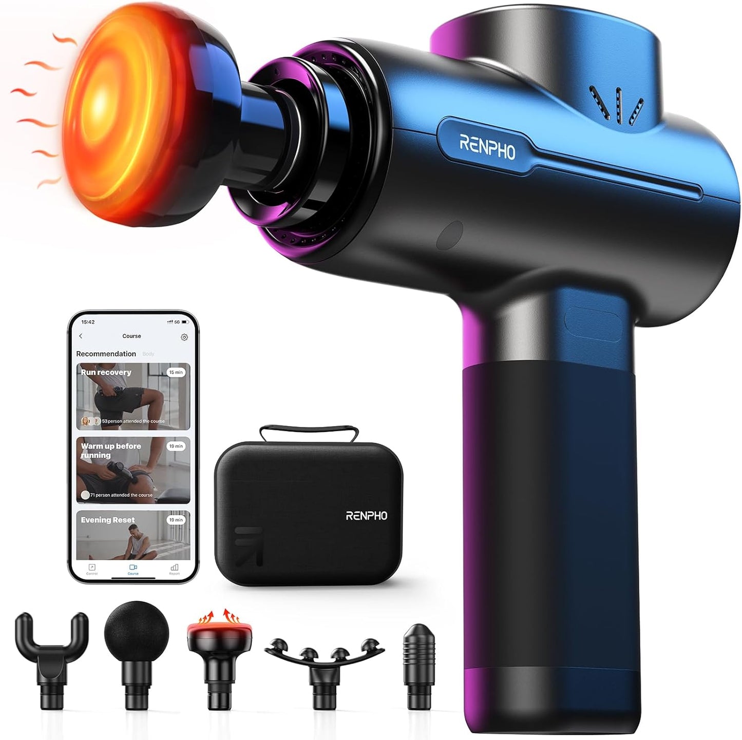 RENPHO Massage Gun with Heat, Portable Percussion Massager for Back and Neck