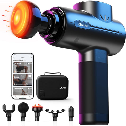 RENPHO Massage Gun with Heat, Portable Percussion Massager for Back and Neck