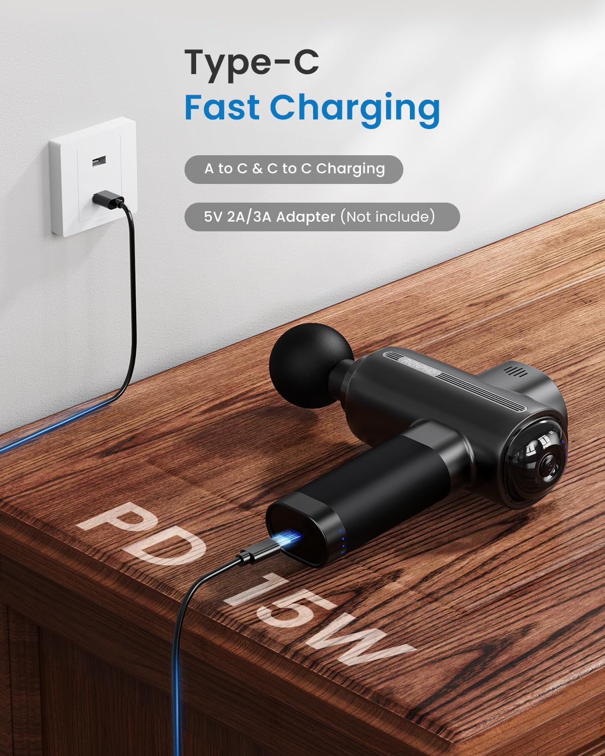 Massagepistole, RENPHO Massage Gun bis zu 3200U/min Massage Gun Massagegerät mit USB C Ladeanschluss zur Linderung von Muskelentspannung, Bestes Geschenk für Familie, Schwarz