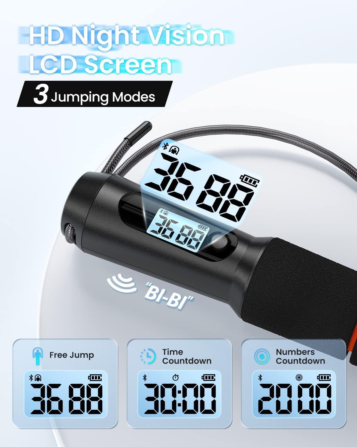 RENPHO - Cuerda de saltar inteligente Fitness Skipping Rope con análisis de datos APP - Cuerda de saltar de entrenamiento - Cuerda de saltar para fitness, crossfit, deporte profesional, cuerda de
