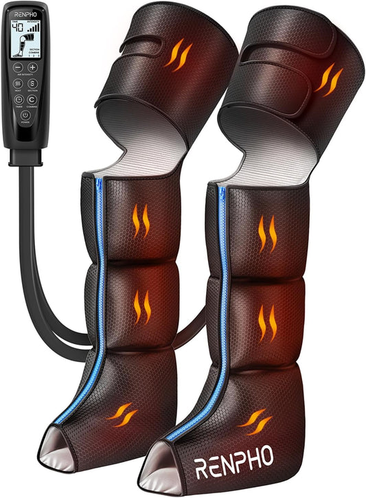 RENPHO Leg Massager with Heat, Air Compression Leg Massager for Leg Use with Pressure Sensor, Hand Controller, Muscle Relaxation, Black
