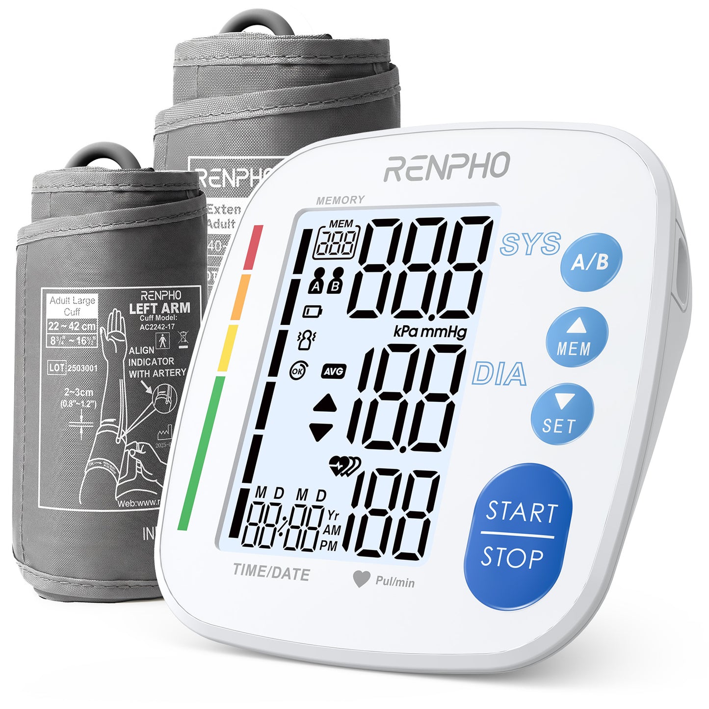 RENPHO Blood Pressure Monitor for Home Use, 9-17" & 16-21" Extra Large Blood Pressure Cuff, Upper Arm Blood Pressure Machine with 2x199 Reading Memory, FSA Eligible, LCD Display