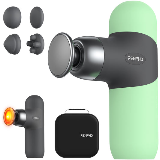 RENPHO Mini Thermal Massage Gun with Heat, FSA HSA Eligible, Portable Deep Tissue Percussion Massager, Color Silicone Sleeves Travel Size with Carry Case, Spearmint
