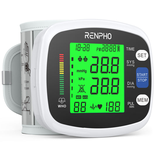 RENPHO Wrist Blood Pressure Monitor for Home Use, Automatic BP Machine with Large LCD Display, Adjustable Wrist Blood Pressure Cuff, 198 Memory Storage for 2 Users with Carrying Case