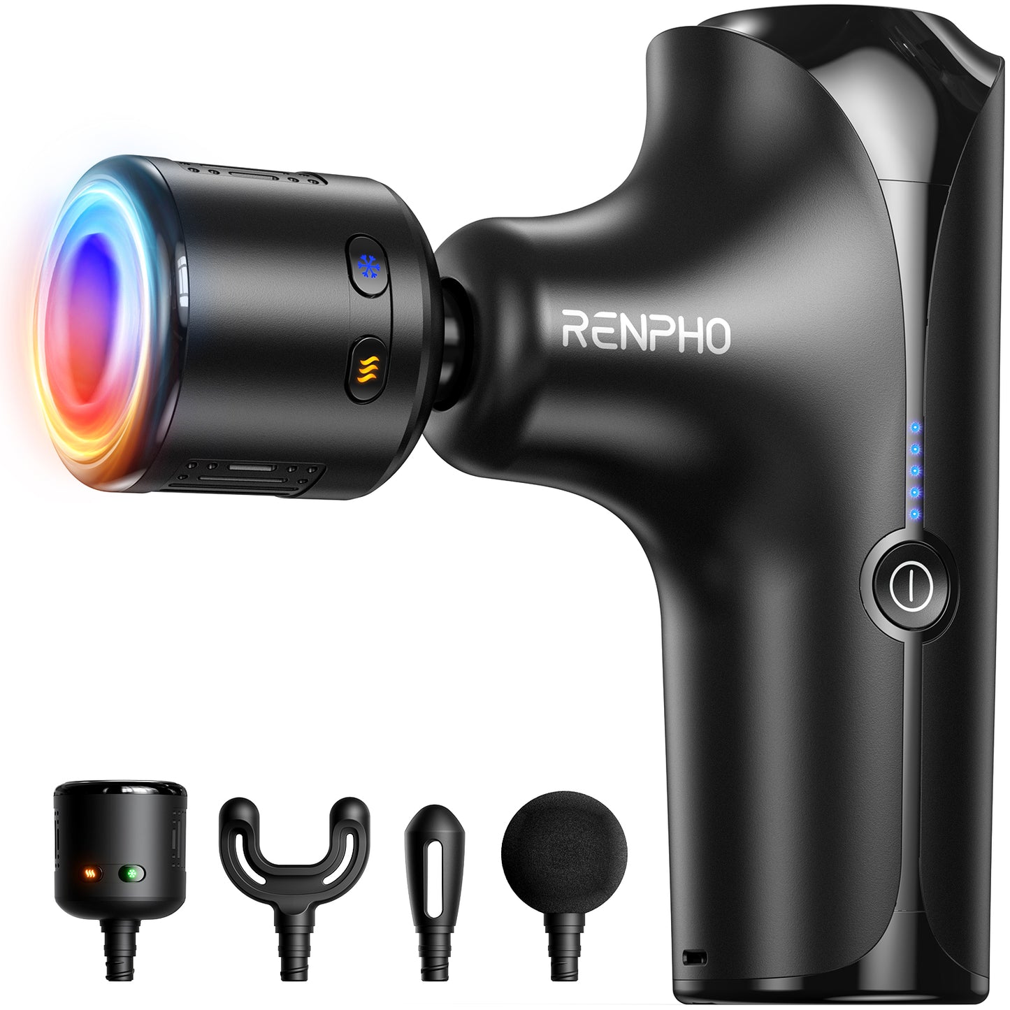 RENPHO Mini Thermacool Massage Gun with Heat and Cold, Portable Deep Tissue Heated Relief, 5 Speed Settings, Fast Charging, Travel Massage Gun with Carry Case, Quiet Back Massager