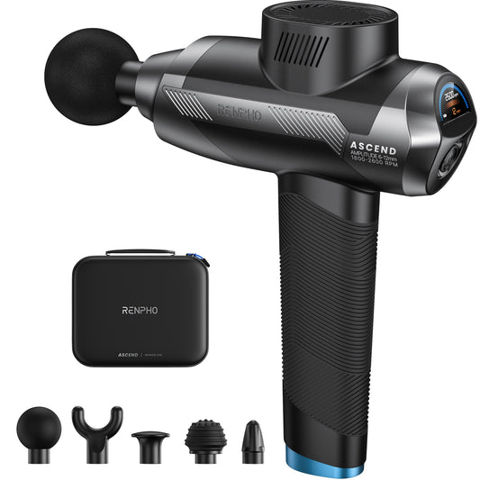 RENPHO Massage Gun Deep Tissue with 6-12mm Adjustable Amplitude Heavy-Duty, Percussion Professional Muscle Massager Gun with Portable Case for Athtetes & Home Use