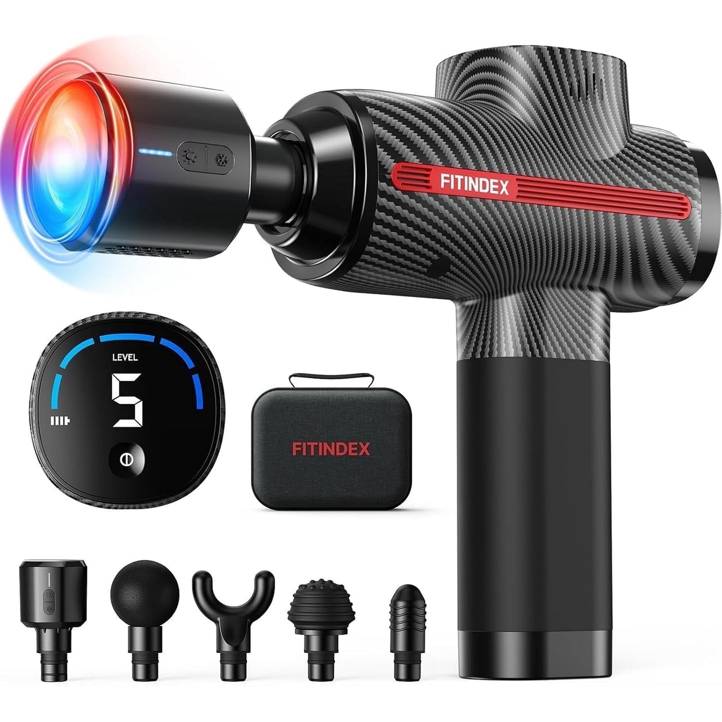 FITINDEX Massage Guns with Heat and Cold, Deep Tissue Back Massager Gun for Muscle, FSA HSA Eligible, Body Neck Massagers for Pain Relief, Christmas Gift for Men Portable