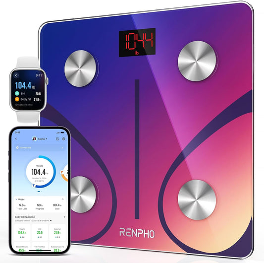 RENPHO Balance Pese Personne, Balance Connectée Bluetooth Pèse Personne Impédancemètre, Balance Impedancemetre avec 13 Données Corporelles (BMI/Graisse Corporelle/Masse Osseuse/BMR/Eau), Rouge, Elis 1