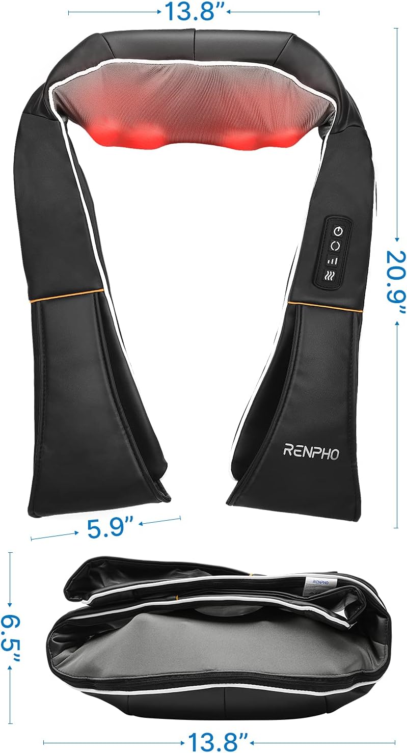RENPHO Shiatsu Neck Massager with Heat & Vibration, Deep Tissue 3D Kneading Shoulder Massager for Pain Relief, Cordless Leather Gift for Women and Men