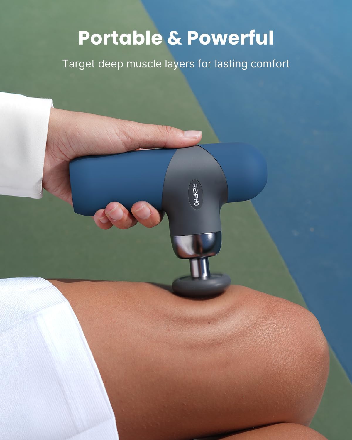 RENPHO Mini Massage Gun with Heat, Handheld Massager Deep Tissue for Pain Relief, FSA HSA Eligible, Valentines Day for Women Men, Portable Travel, Navy