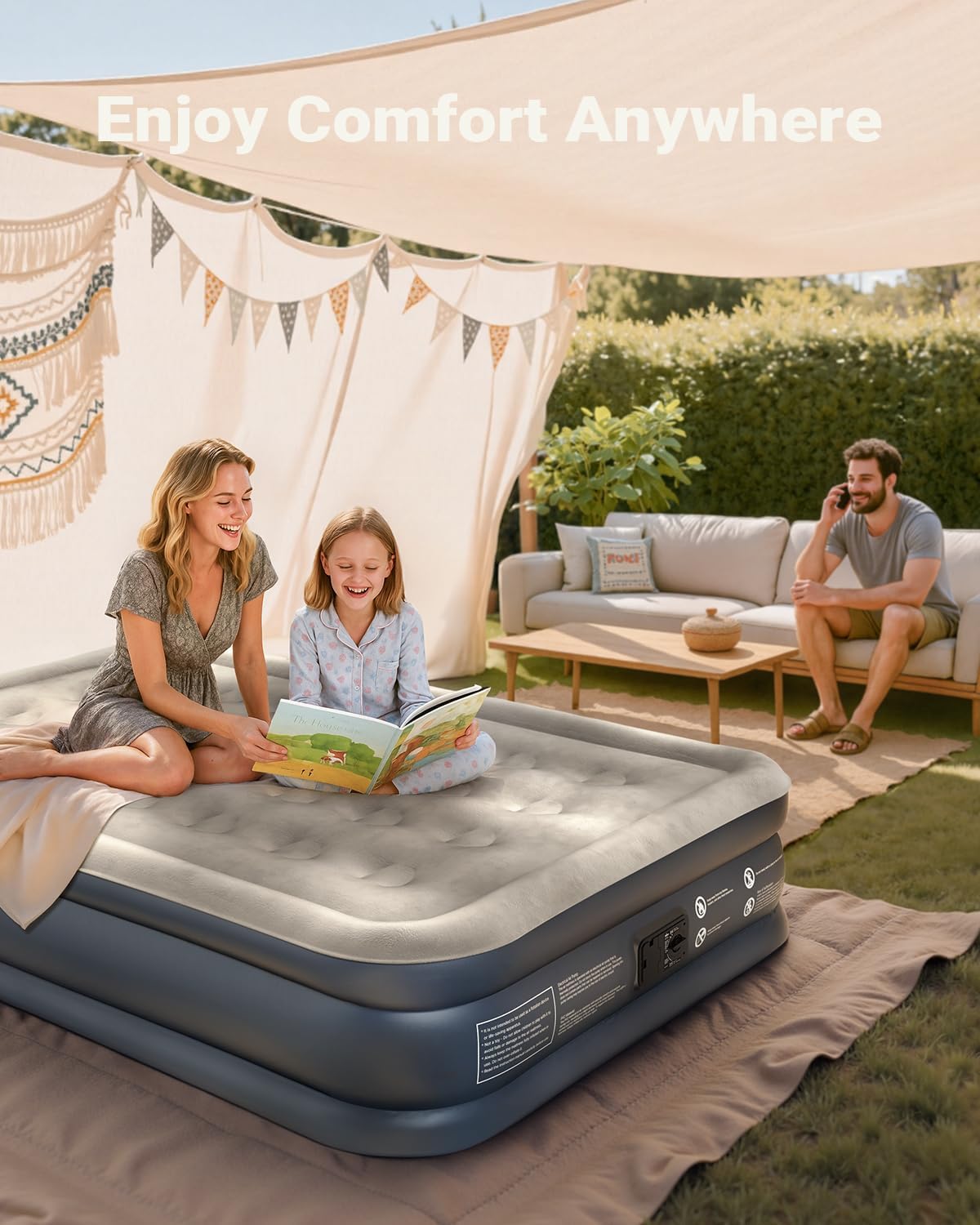 iDOO Inflatable Mattress, Blow Up Mattress, Double Airbed with Built in Pump, Air Bed, Guest Bed Self Inflating with Flocked Surface for Home and Camping 193x137x46cm 295kg MAX