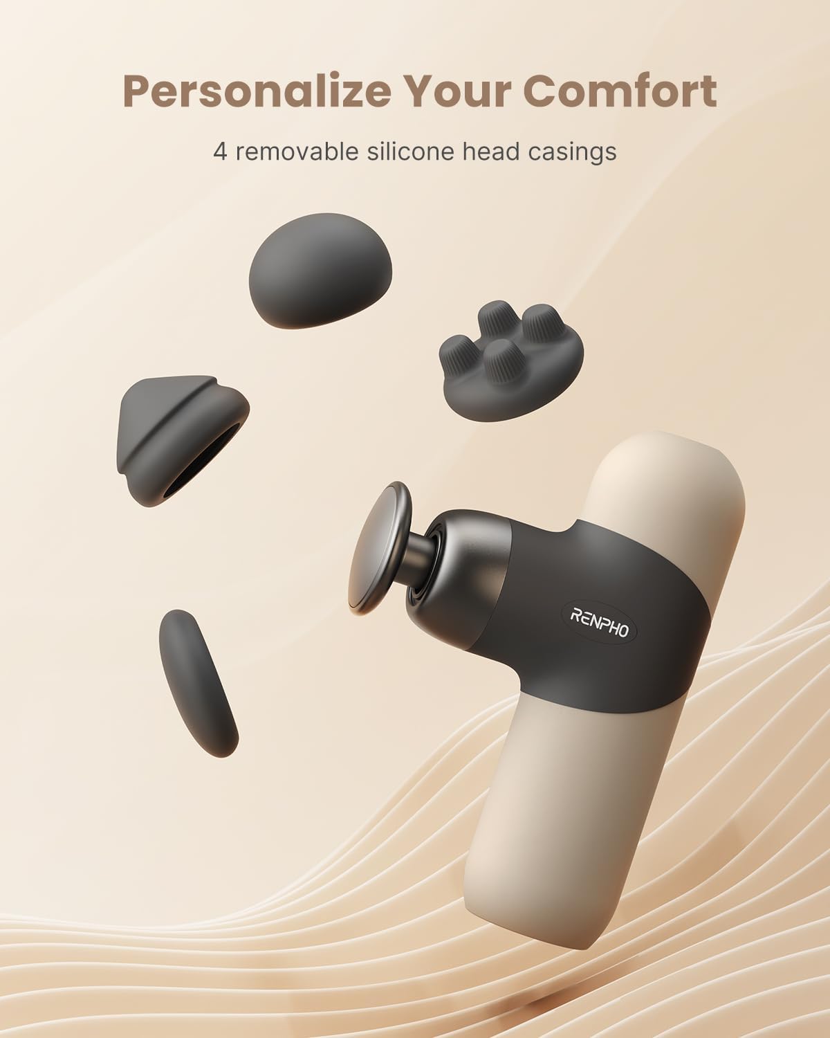 RENPHO Mini Massage Gun with Heat, Handheld Massager Deep Tissue for Pain Relief, FSA HSA Eligible, Valentines Day for Women Men, Portable Travel, Beige