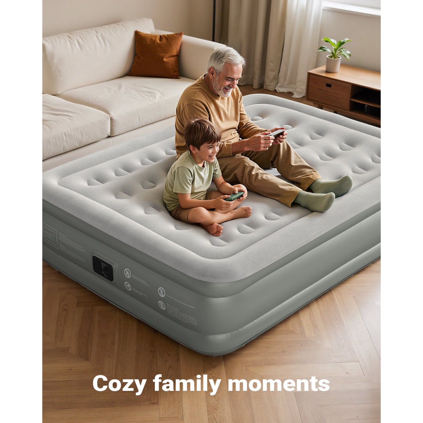 iDOO 18" Queen Size Air Mattress with Built-in Pump, Blow up Mattress with Quick Self-Inflation and Deflation in 3 Mins, 700lb MAX, Gray