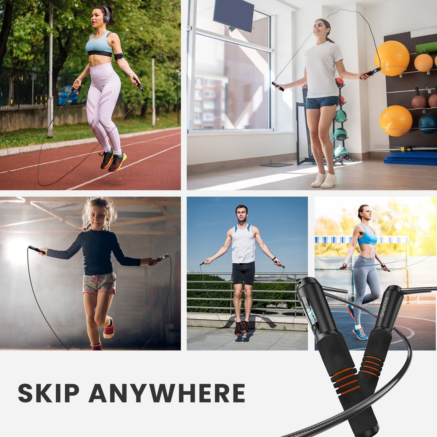 RENPHO Smart Jump Rope, Fitness Skipping Rope with APP Data Analysis and HD LCD Display