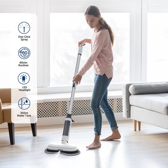 iDOO Cordless Electric Mop with Water Sprayer & LED Headlight, Dual-Motor, Self-Propelled, Effortless Clean & Waxing