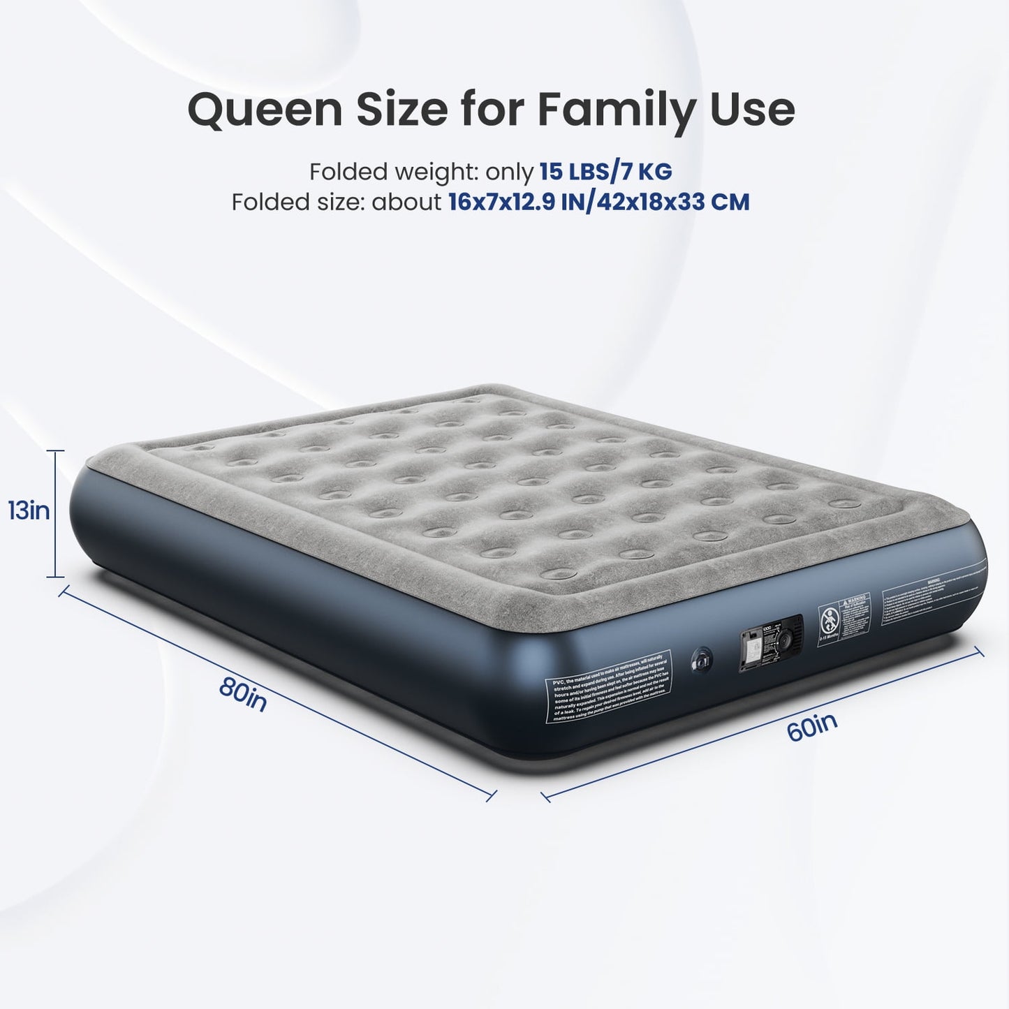 iDOO Queen Size Air Mattress, Inflatable Airbed with Built-in Pump, 650lb MAX
