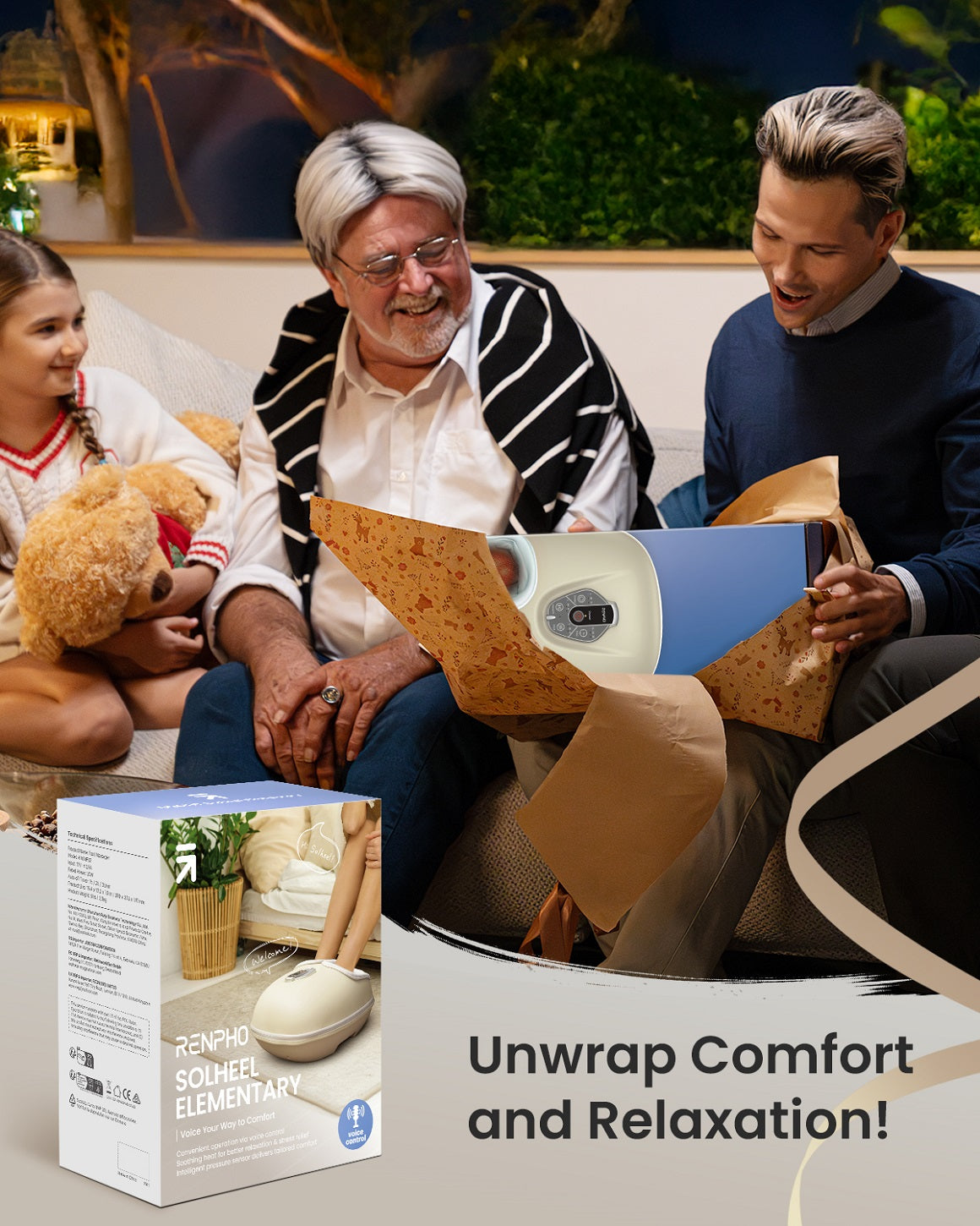 RENPHO Foot Massager Machine with Heat [2026 Upgraded], Shiatsu Foot Massager for Plantar Fasciitis, Valentines Day Gifts for Her Him, Exclusive Voice Control, Beige