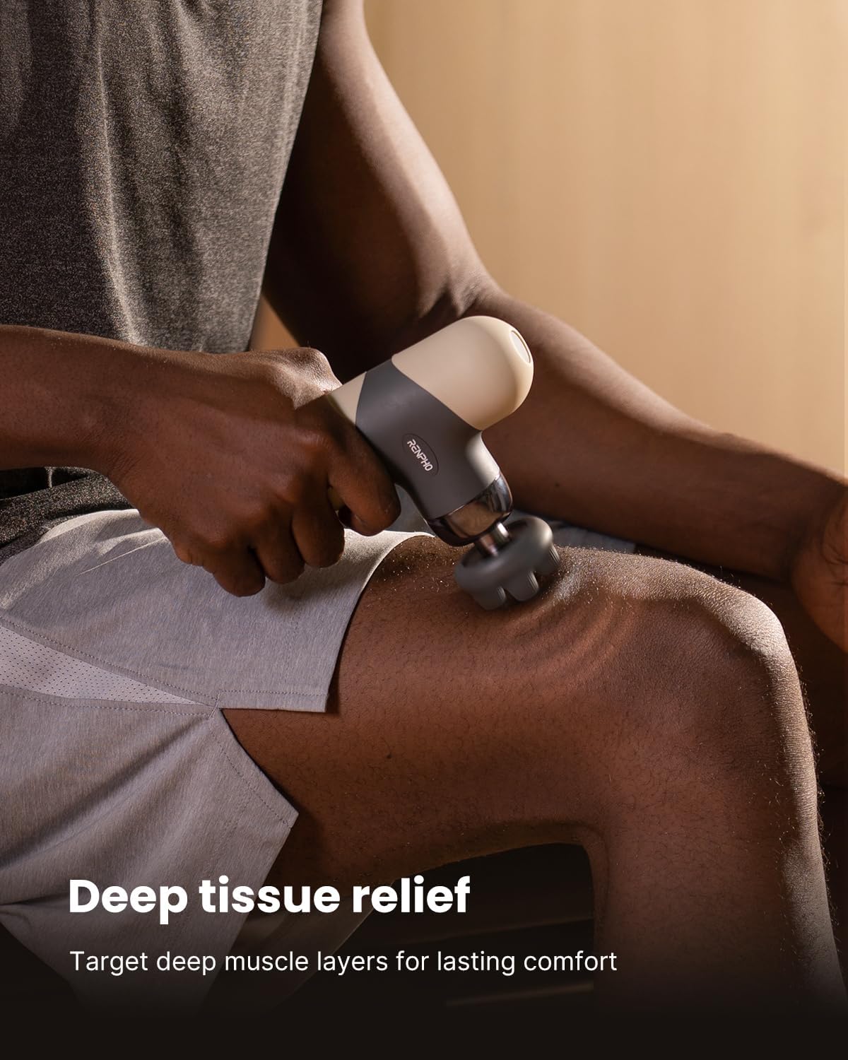 RENPHO Mini Massage Gun with Heat, Handheld Massager Deep Tissue for Pain Relief, FSA HSA Eligible, Valentines Day for Women Men, Portable Travel, Beige
