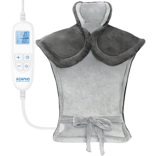 RENPHO 24"x33" Electric Heating Pad for Neck Shoulder and Back, FSA Eligible, Heat Pad for Pain Relief, Fast Heating Hot Therapy 6 Heat Settings, ETL Certified, Gifts for Women Men - Grey White