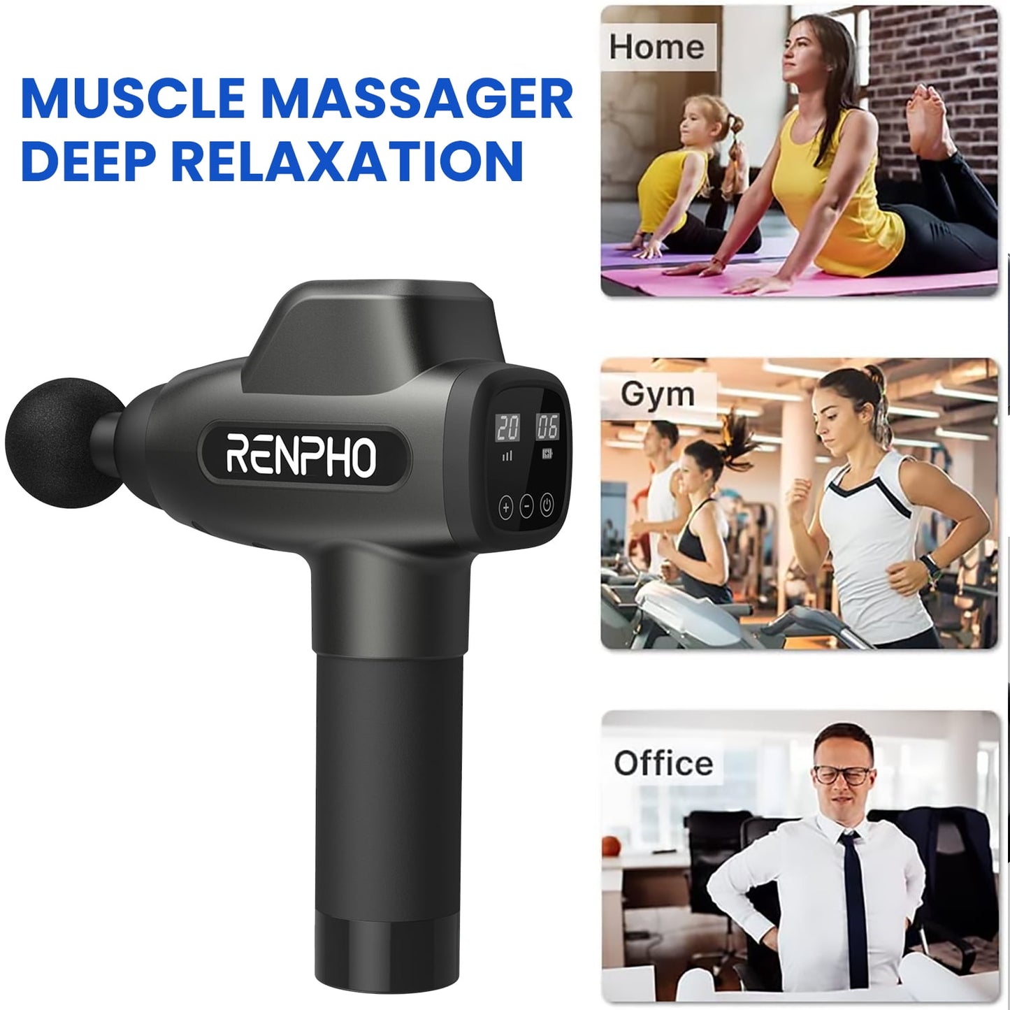 RENPHO Body Massager Muscle Massage Gun for Pain Relief Deep Tissue with 6 Massage Heads, FSA HSA Eligible, Christmas Gift for Men Women, Black