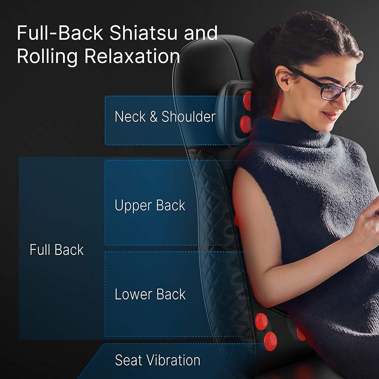 RENPHO Back Massager with Heat, Shiatsu Massage Chair Full Body, Neck Massager Height Adjustable, Back Massager Deep Tissue Kneading, Massager Seat Vibration, Massage at Home, Office