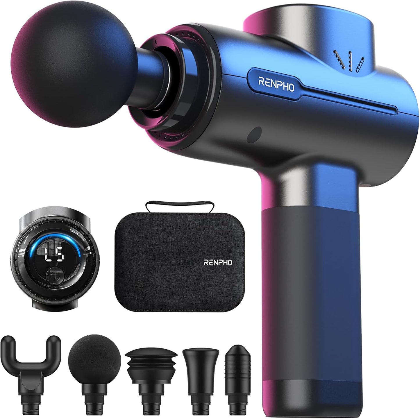 Massagepistole Massage Gun, RENPHO Massagepistole bis zu 3200U/min Massagegerät mit 2500mAh Akku und USB C Ladeanschluss zur Muskel Massage Entspannen, Schwarz