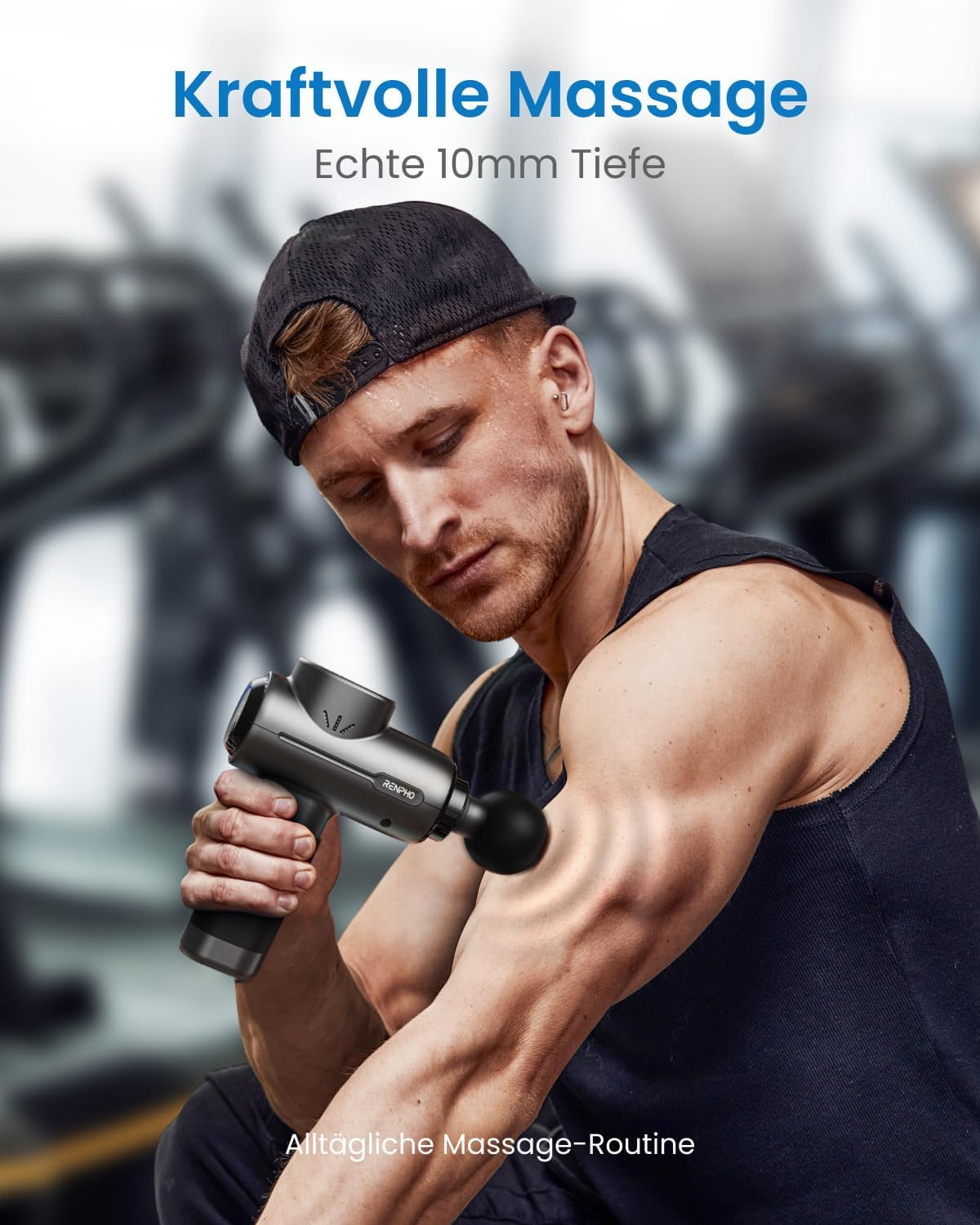 Massagepistole Massage Gun, RENPHO Massagepistole bis zu 3200U/min Massagegerät mit 2500mAh Akku und USB C Ladeanschluss zur Muskel Massage Entspannen, Schwarz