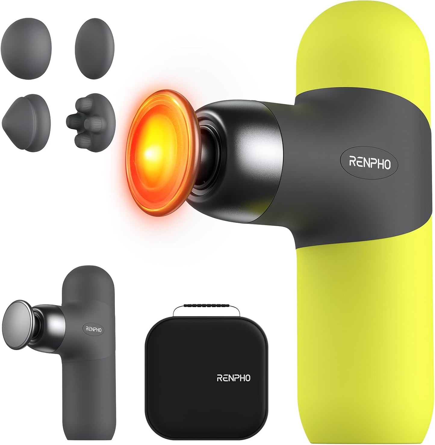 RENPHO Mini Thermal Massage Gun with Heat, Mothers Day Gifts, Portable Fashion Massager Gun, Color Silicone Sleeves, 4 Intensities, 4 Heads, Travel Size with Carry Case Noen Green