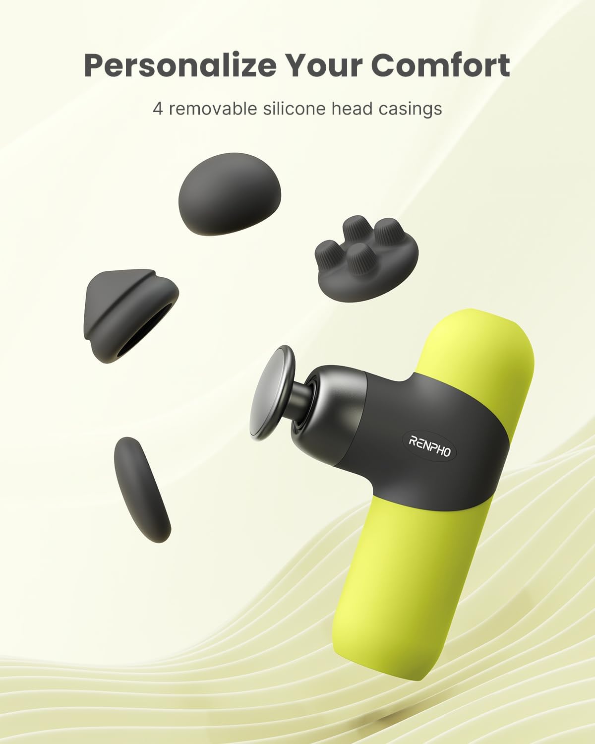 RENPHO Mini Thermal Massage Gun with Heat, Mothers Day Gifts, Portable Fashion Massager Gun, Color Silicone Sleeves, 4 Intensities, 4 Heads, Travel Size with Carry Case Noen Green