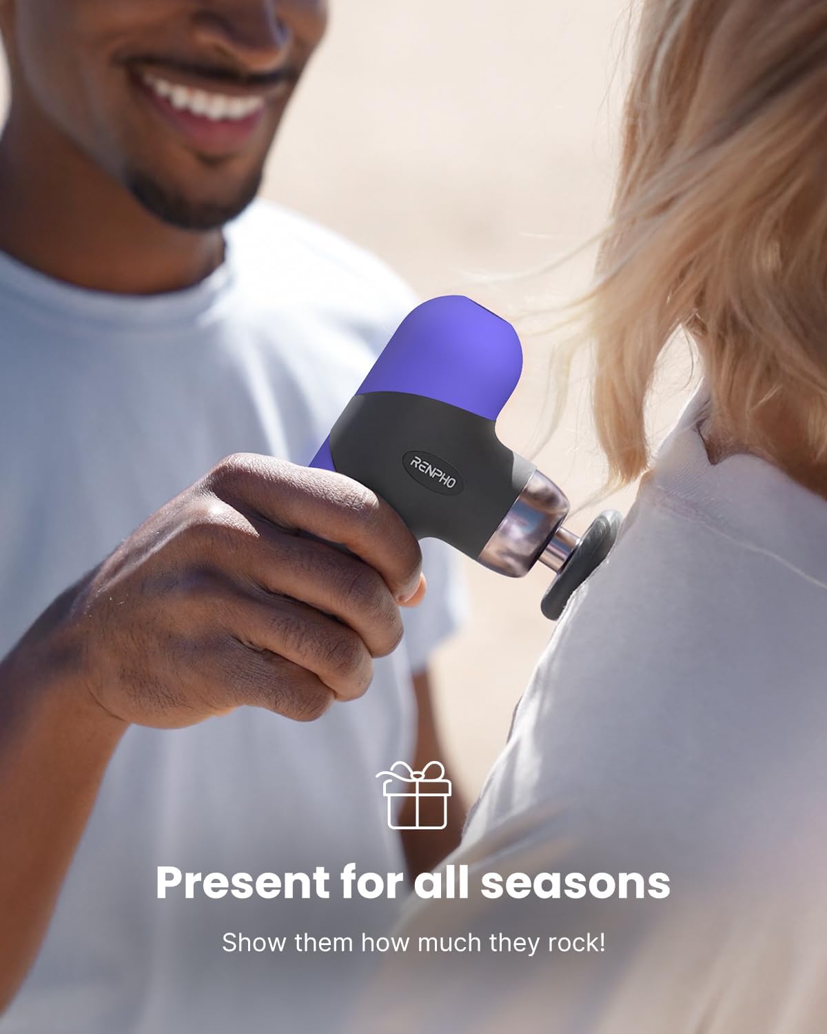 RENPHO Mini Thermal Massage Gun with Heat, Mothers Day Gifts, Portable Fashion Massager Gun, Color Silicone Sleeves, 4 Intensities, 4 Heads, Travel Size with Carry Case Purple