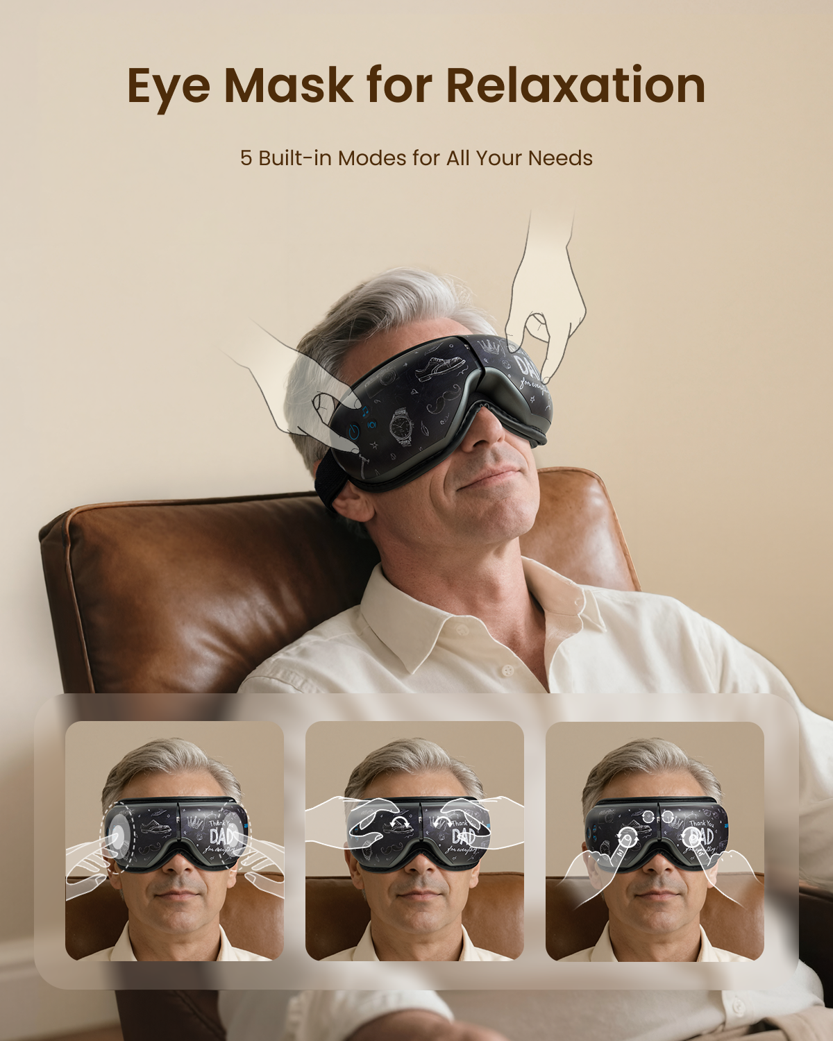 RENPHO Eyeris 1 Eye Massager with Heat, Birthday Gifts for Men Dad Him, Features Bluetooth music, Soothing Compression, Compression, Care Device for Relax Eye Strain