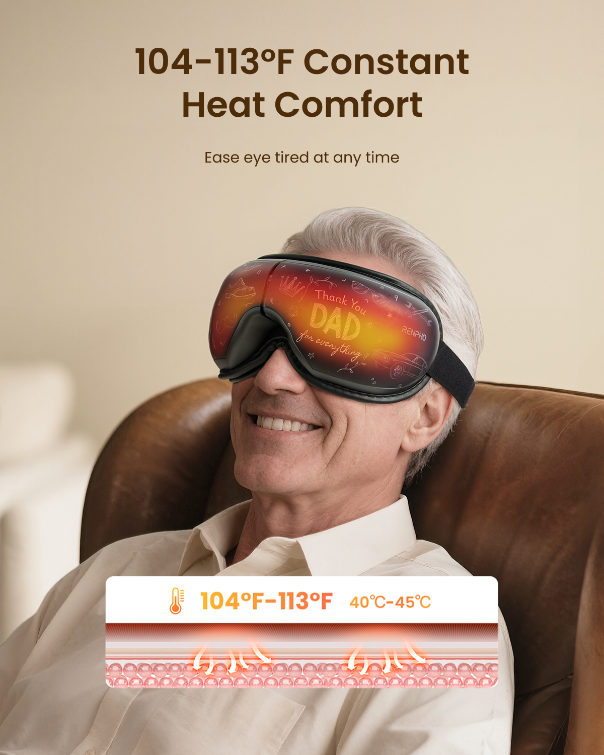 RENPHO Eyeris 1 Eye Massager with Heat, Birthday Gifts for Men Dad Him, Features Bluetooth music, Soothing Compression, Compression, Care Device for Relax Eye Strain