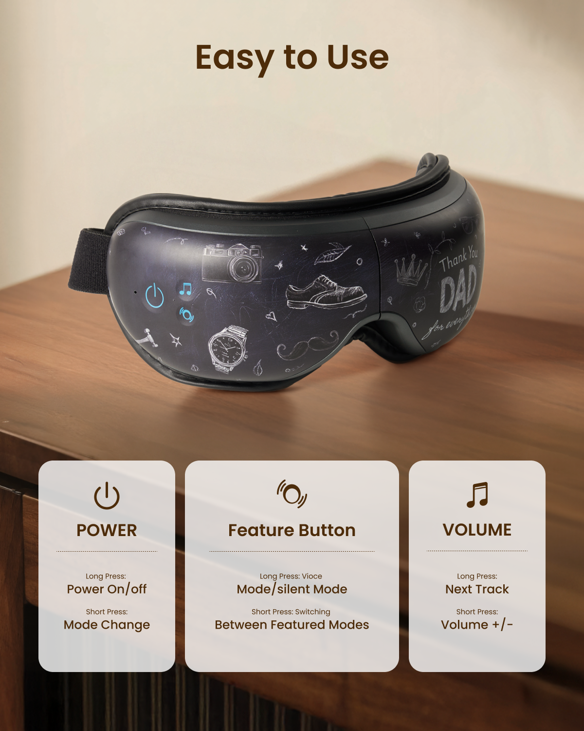 RENPHO Eyeris 1 Eye Massager with Heat, Birthday Gifts for Men Dad Him, Features Bluetooth music, Soothing Compression, Compression, Care Device for Relax Eye Strain