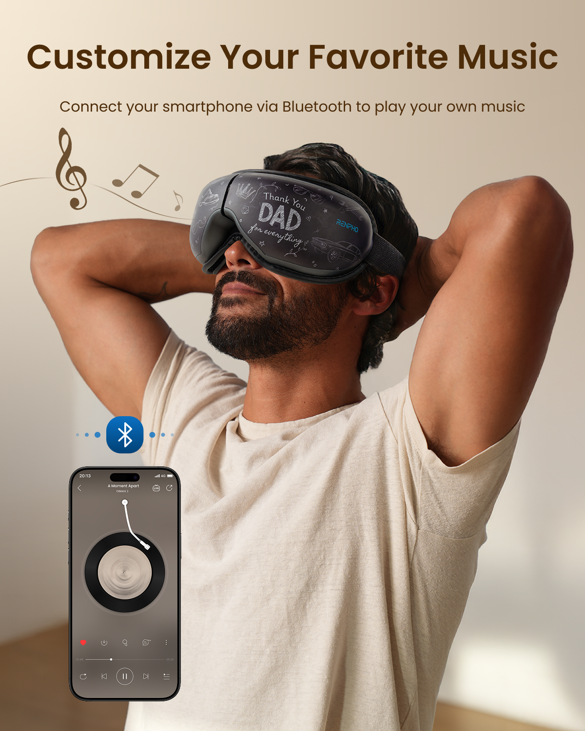 RENPHO Eyeris 1 Eye Massager with Heat, Birthday Gifts for Men Dad Him, Features Bluetooth music, Soothing Compression, Compression, Care Device for Relax Eye Strain